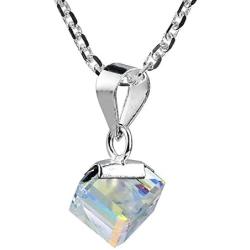 AeraVida Gleaming Mirror Fashion Crystal Cube Prism .925 Sterling Silver Pendant Necklace