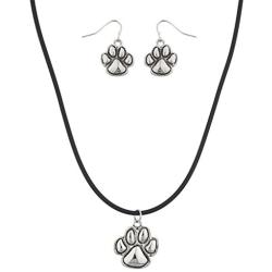 LUX ACCESSORIES Paws Animal Earring and Necklace Set (2pc)