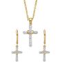 14K Yellow Gold-Plated Genuine Diamond Accent Wrapped Cross Earring and Necklace Set 18''-20''