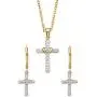 14K Yellow Gold-Plated Genuine Diamond Accent Wrapped Cross Earring and Necklace Set 18''-20'' 14K Yellow Gold-Plated Genuine Diamond Accent Wrapped Cross Earring and Necklace Set 18''-20''