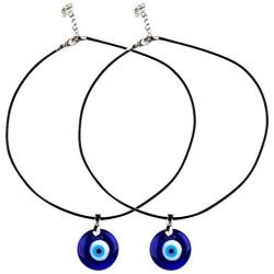 Evil Eye Pendant Necklace For Women Men, Glass Leather Rope Chain Necklace Teen Girls Turkish Protact Lucky Jewelry (2 pcs)