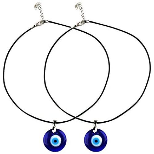 Evil Eye Pendant Necklace For Women Men, Glass Leather Rope Chain Necklace Teen Girls Turkish Protact Lucky Jewelry (2 pcs)