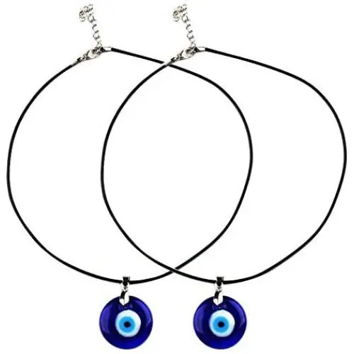 Evil Eye Pendant Necklace For Women Men, Glass Leather Rope Chain Necklace Teen Girls Turkish Protact Lucky Jewelry (2 pcs)
