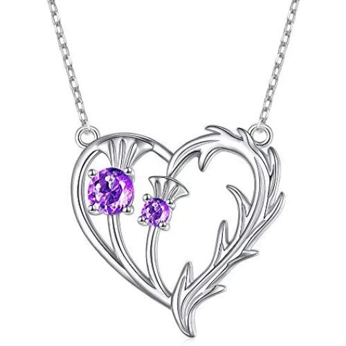 925 Sterling Silver Scottish Thistle Flower Heart Necklace for Women Jewelry Love Gift Birthday Gift Mothers Day Gift