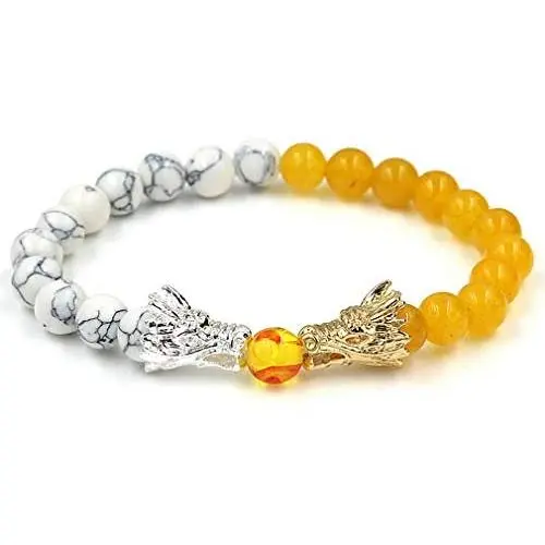 N-A Natural Black Lava & White Howlite Stone Beads Bracelet Mens Jewelry Buddha Dragon Bead Bracelet for Women N-A Natural Black Lava & White Howlite Stone Beads Bracelet Mens Jewelry Buddha Dragon Bead Bracelet for Women