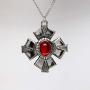 Medallion with Red Stone Medieval Renaissance Silver Finish Pendant Necklace