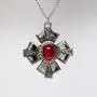 Medallion with Red Stone Medieval Renaissance Silver Finish Pendant Necklace Medallion with Red Stone Medieval Renaissance Silver Finish Pendant Necklace