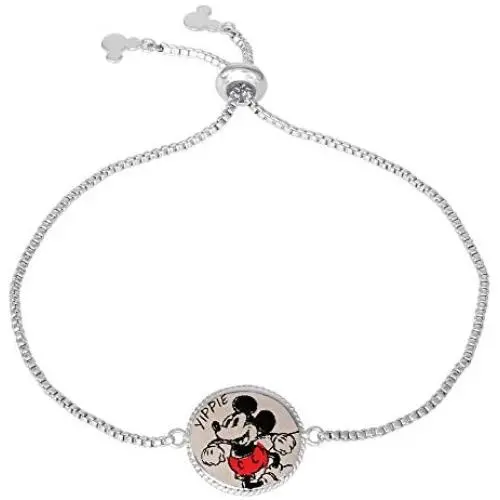 Disney Mickey or Minnie Mouse Silver Plated Lariat Bracelet, Official License Disney Mickey or Minnie Mouse Silver Plated Lariat Bracelet, Official License