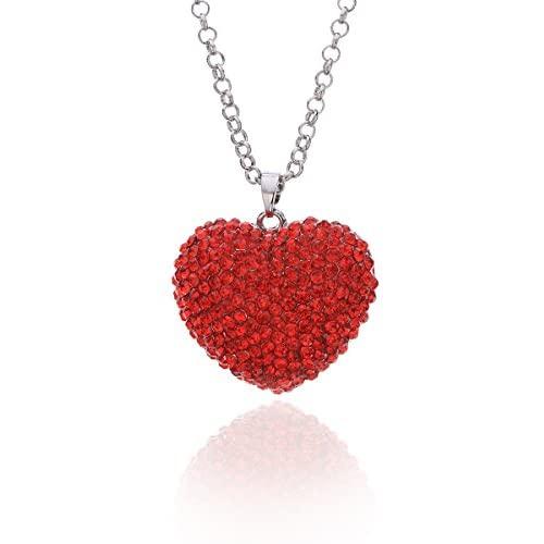 Ouran Long Necklace for Women,Love Heart Pendant Necklace for Girls Gift Silver Chain Necklace with CZ Crystal