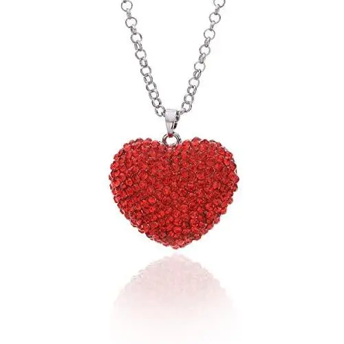 Ouran Long Necklace for Women,Love Heart Pendant Necklace for Girls Gift Silver Chain Necklace with CZ Crystal