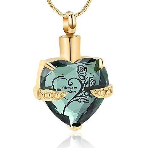 constantlife Crystal Heart Shape Cremation Jewelry Memorial Urn Necklace for Ashes, Stainless Steel Ash Holder Pendant Keepsake with Gift Box Charms Accessories for Women