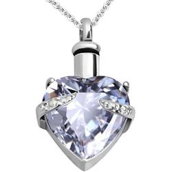 JMQJewelry Heart Birthstone Crystal Cremation Urn Necklace Memorial Ashes Keepsake Women Men Girl Jewelry Pendant