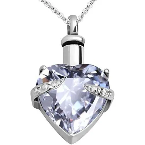 JMQJewelry Heart Birthstone Crystal Cremation Urn Necklace Memorial Ashes Keepsake Women Men Girl Jewelry Pendant