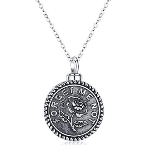 Urn Necklaces for Ashes Oxidized Silver 925 for Women,Cremation Jewelry for Ashes Keepsake Memorial Pendant Necklace Gifts for Best Friends