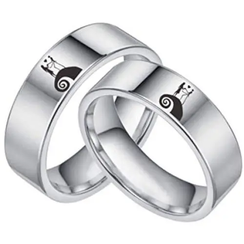 Sping Jewelry Jack and Sally Moonlit Confession Ring His and Hers Titanium Steel Nightmare Before Christmas Band Size 6-12 Sping Jewelry Jack and Sally Moonlit Confession Ring His and Hers Titanium Steel Nightmare Before Christmas Band Size 6-12
