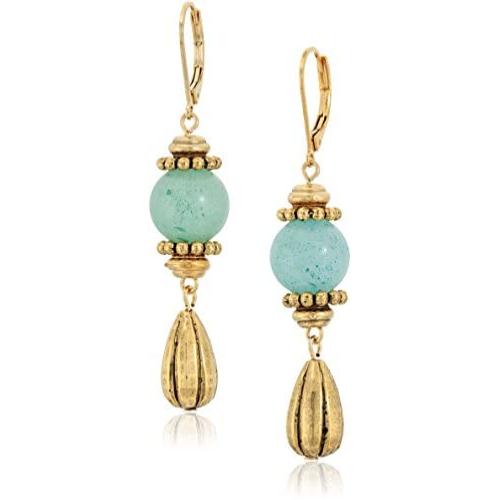 1928 jewelry 14k gold dipped genuine semi precious gemstone aventurine drop earrings