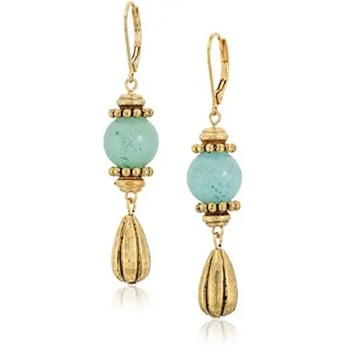 1928 jewelry 14k gold dipped genuine semi precious gemstone aventurine drop earrings 1928 jewelry 14k gold dipped genuine semi precious gemstone aventurine drop earrings