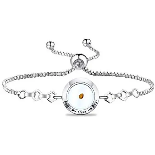 FAADBUK Christian Mustard Seed Bracelet Christian Gift Faith Over Fear Mustard Seed Jewelry Bracelet Religious Inspirational Gift for Women Girls