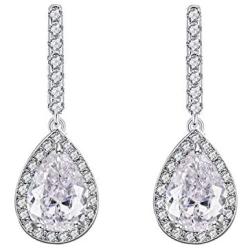 Scarlvambo Bridal Dangle Earrings Small Womens Cubic Zirconia Teardrop Pierced Silver-Tone