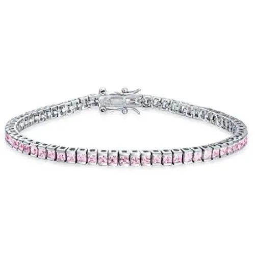 Bridal 10CT Simple Classic Cubic Zirconia Square Clear Blue Pink Brilliant Princess Cut AAA CZ Tennis Bracelet For Women For Prom 925 Sterling Silver