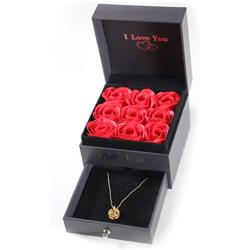 I Love You 100 Languages 18k Gold Plated Necklace with Roses Gift Box