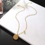 HJL Birth Flower Necklace for Women 18K Gold Plated Paperclip Chain Necklace Month Flower Embossed Coin Disc Pendant Necklace Bohemian Personalized Birthday Jewelry Gift