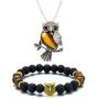 Softones Owl Necklace Healing Crystals Necklace for Women Men Reiki Spiritual Energy Gemstone Necklace Lava Owl Bracelet Set Gifts for Women with Gift Box