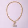 XUN Zhe Punk Hip Hop Lock Pendant Necklace Bling Bling Rhinestone Buckle Chain Clavicle Chain Shiny Crystal Choker Necklace Jewelry for Women Girls