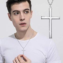 Mens S925 Sterling Silver Cross Pendant Necklace 24 Inches Silver Chain