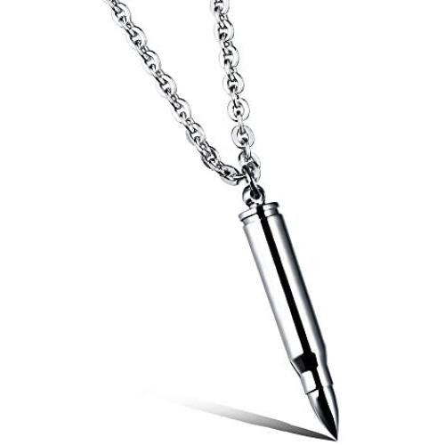 Minimalist Mens Bullet Choker Pendant Necklace for Men Women Boy Urn Cremation Prayer Stainless Steel Fashion Simple Bar Ash Memorial Bullet Chain Nice Gifts Jewelry