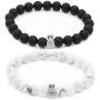 POSHFEEL Pineapple Charm Bracelets for Lovers Couple Black Matte Agate & White Howlite 8mm Beads Bracelet, 7.6''+7.2''