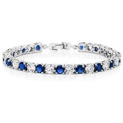 Gem Stone King Sparkling 7 Inch Blue and White Round Cubic Zirconia Tennis Bracelet