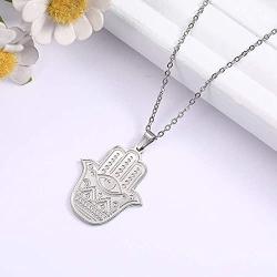 LUSSO Hamsa Hand of Fatima Pendant Necklace Evil Eye Necklace Dainty Fashion Jewelry Egyptian Necklace Good Luck Stainless Steel Pendant Success and Protection Pendant for Men Women