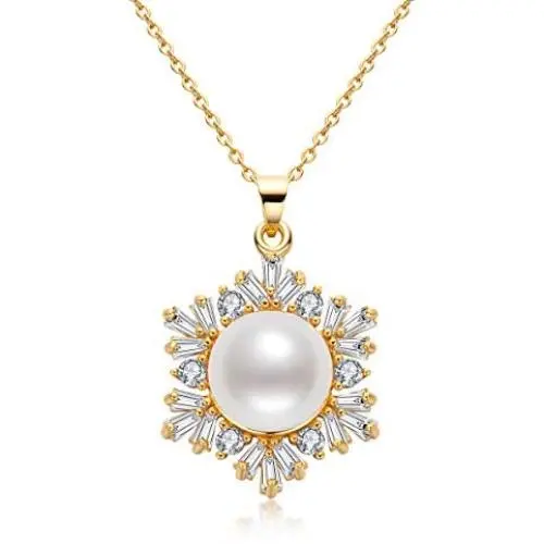 Pearl Necklace Freshwater Cultured White Single Pearl Pendant Flower Necklace with Cubic Zirconia 14K Gold Filled Pearl Jewelry Gifts for Women Girls Wife Pearl Necklace Freshwater Cultured White Single Pearl Pendant Flower Necklace with Cubic Zirconia 14K Gold Filled Pearl Jewelry Gifts for Women Girls Wife