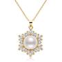Pearl Necklace Freshwater Cultured White Single Pearl Pendant Flower Necklace with Cubic Zirconia 14K Gold Filled Pearl Jewelry Gifts for Women Girls Wife
