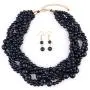 RIAH FASHION Braided Chunky Cluster Bead Bubble Statement Necklace - Multi Strand Twisted Colorful Twisted Ball Hammock Bib Collar Acrylic, Sparkly Crystal
