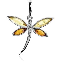 Ian and Valeri Co. Multicolor Amber Sterling Silver Dragonfly Small Pendant