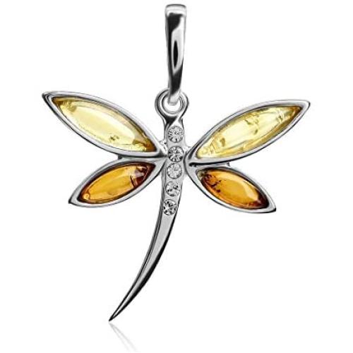 Ian and Valeri Co. Multicolor Amber Sterling Silver Dragonfly Small Pendant