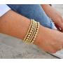 7Pcs Multi Layer Brass Bead Ball Stretch Bracelet 4MM-8MM Gold Beaded Stretchable Bracelets Bead Ball Elastic Bracelet Stackable Flat Bangle Set Simple Delecate Jewelry for Women Girl