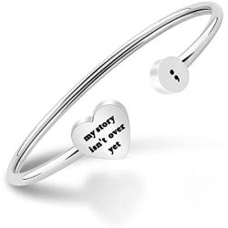 KUIYAI My Story isn’t Over Yet Open Cuff Bracelet Semicolon Bracelet Suicide Prevention Jewelry