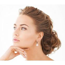 THE PEARL SOURCE 14K Gold AAAA Quality Round White Freshwater Cultured Pearl Garnet Gemstone Earrings for Women