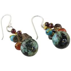 NOVICA Multi-Gem Jasper .925 Sterling Silver Beaded Earrings Exotic Cluster