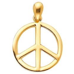 The World Jewelry Center 14k Yellow Gold Peace Sign Pendant with 0.9mm Cable Chain Necklace