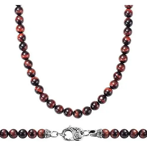 WESTMIAJW Tiger Eye Beads Beaded Necklace Chain for Men,Natural Gemstone Healing Crystal Jewelry 50/60/70cm