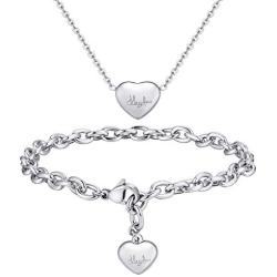 MEGIDESI Heart Necklace and Bracelet Set