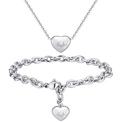 MEGIDESI Heart Necklace and Bracelet Set