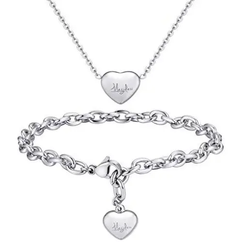 MEGIDESI Heart Necklace and Bracelet Set MEGIDESI Heart Necklace and Bracelet Set