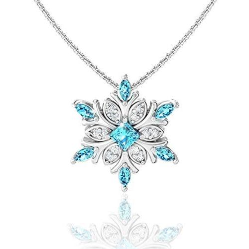 Belinda Jewelz 925 Solid Real Sterling Silver Sparkling Snowflake Hanging Marquise Gemstone Rhodium Plated Womens Fine Jewelry Chain Necklace Pendant, Swiss Blue and White Topaz, 1.3 carats, 18-inch