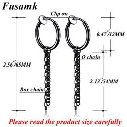 Fusamk Fashion Stainless Steel Long Chain Dangle Earrings Tube Clip On Earrings