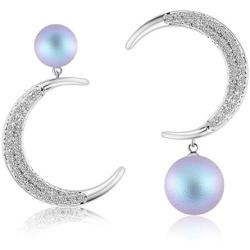 Richapex Fashion Moon Pearl Design Earring,S925 Sterling Silver Pearl Drop Earrings,Asymmetric Dangle Earrings with Swarovski Pearl Jewelry for Women Girl